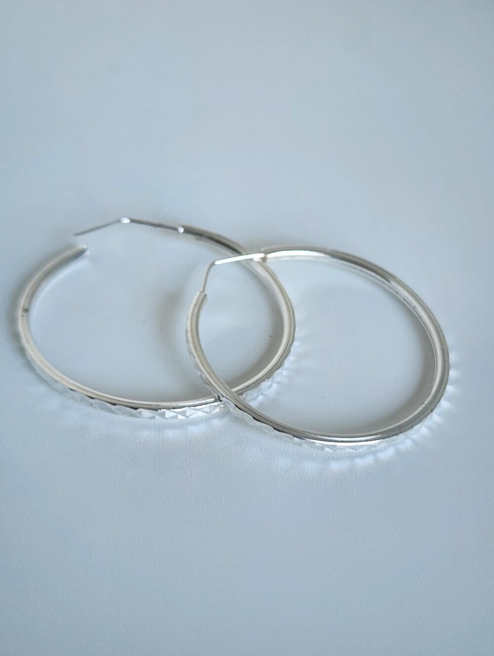 Sterling Silver 925 Diamond Cut Hoop Earrings 40mm Sparkle Lightweight
